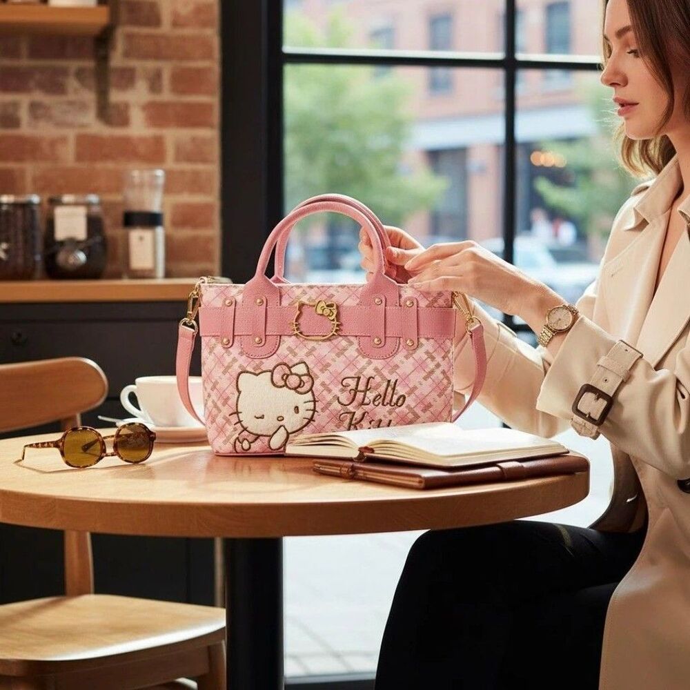 HELLO KITTY Embroidered Plaid Pink Women's  Crossbody Tote Bag  FAST SHIPPING!! - Picture 8 of 11